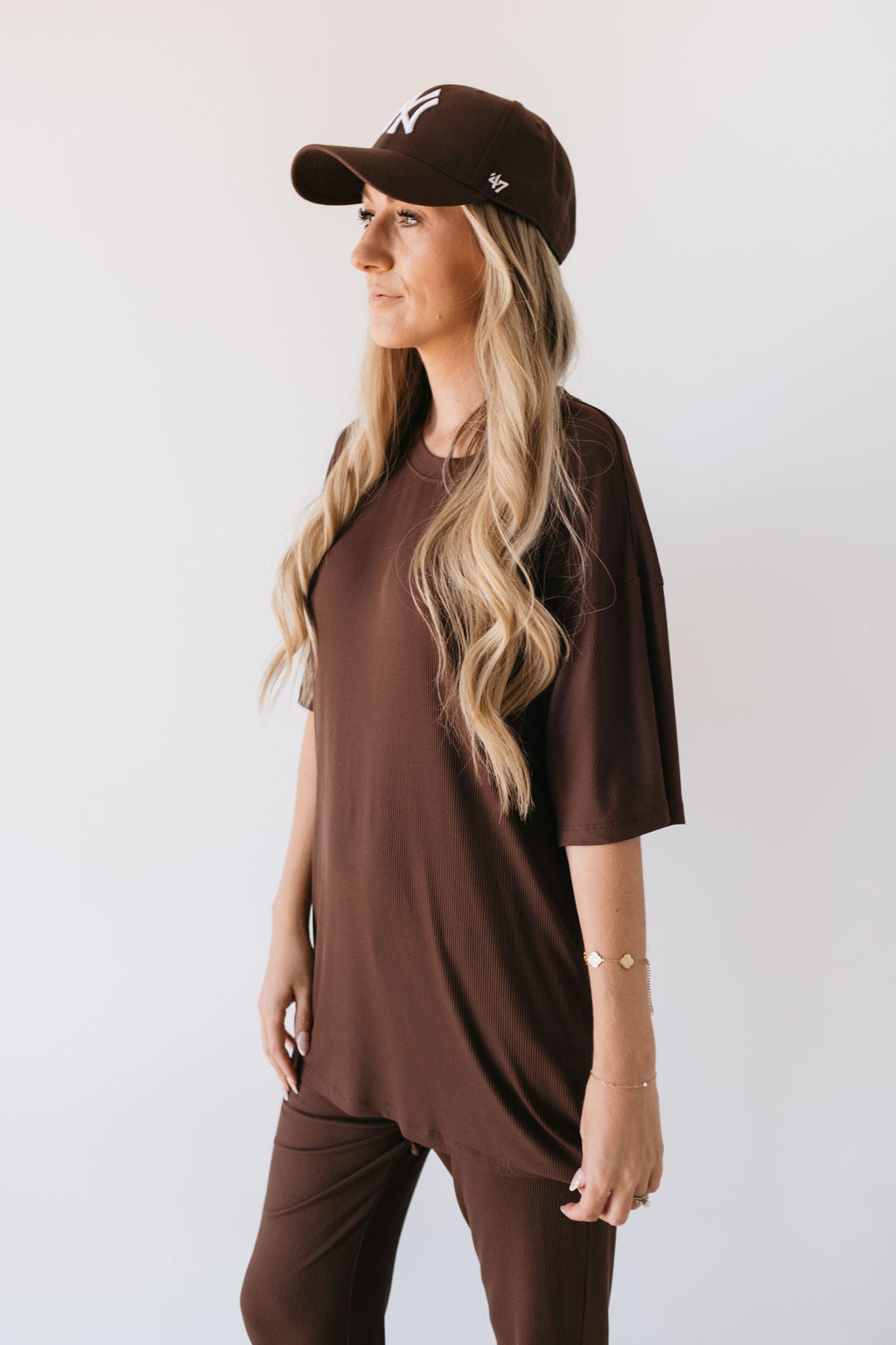 short-sleeve women's bamboo lounge set // coffee bean