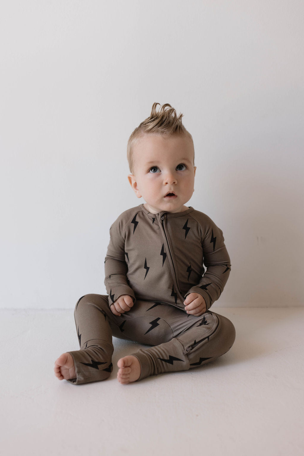 brown/black lightning bolt bamboo pajamas // ZIPPY