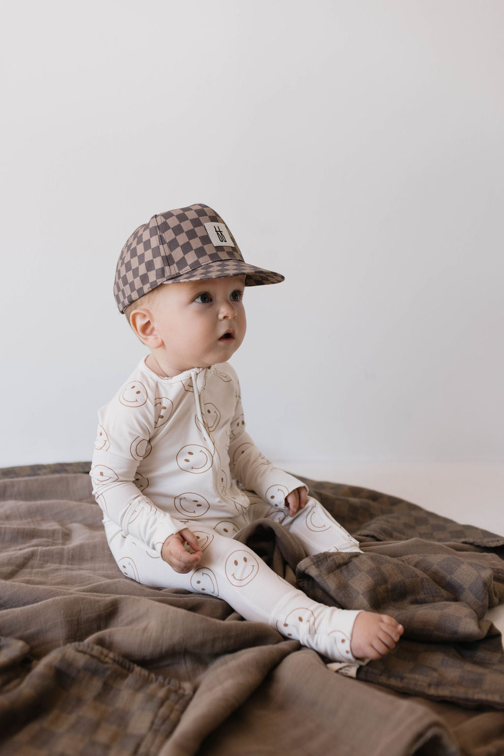 baby/children's trucket hat // faded brown checkerboard