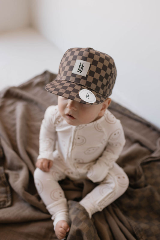 baby/children's trucket hat // faded brown checkerboard