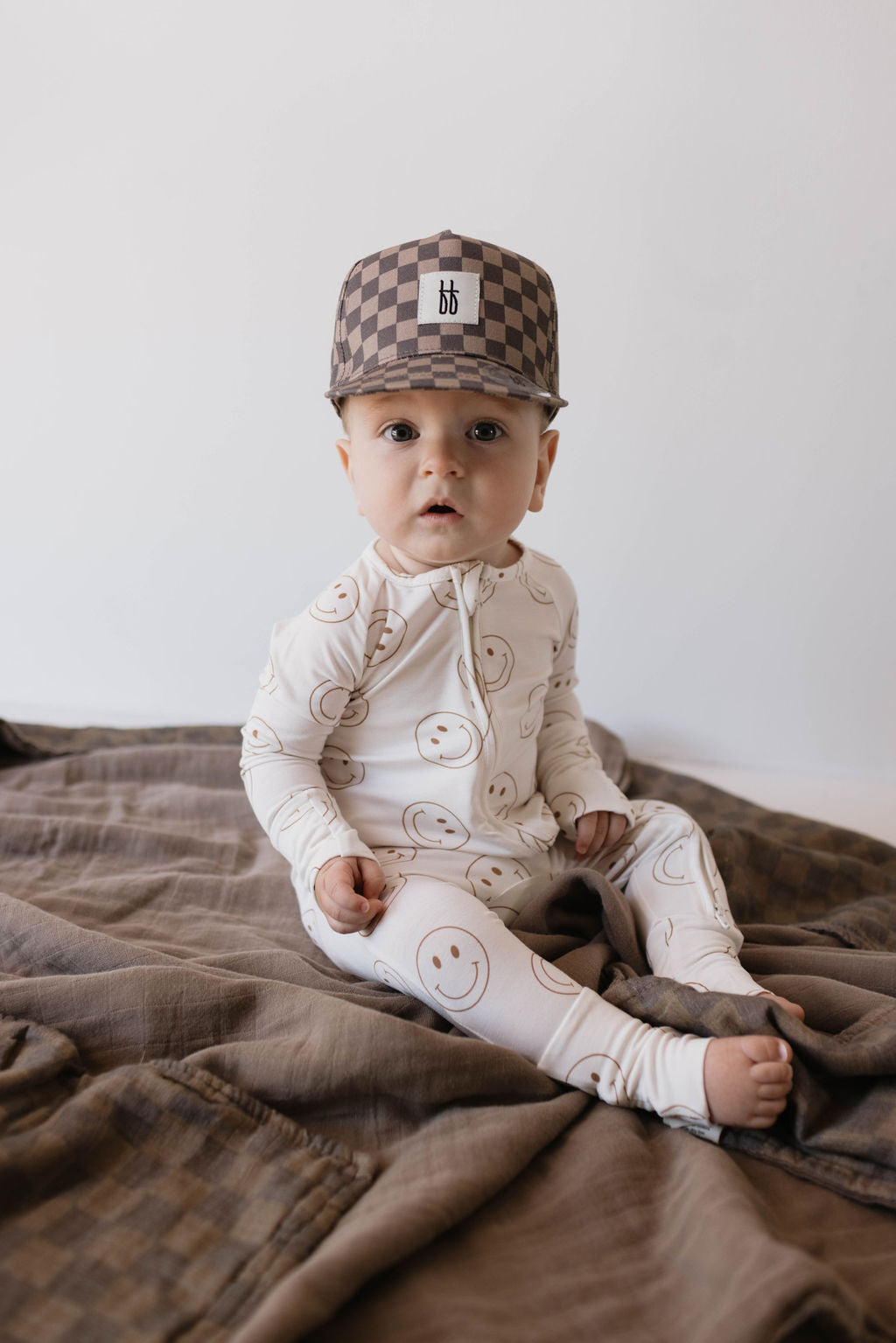 baby/children's trucket hat // faded brown checkerboard