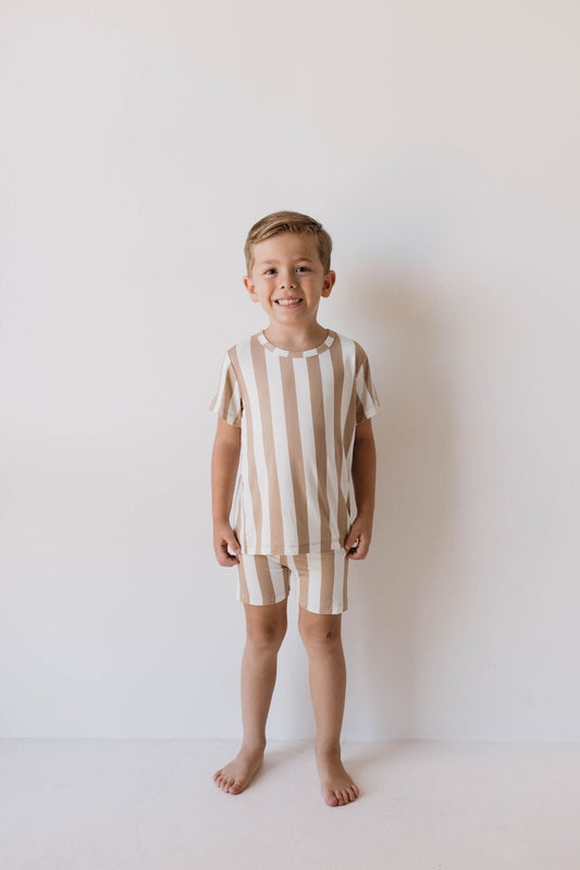 neutral stripe bamboo pajamas // SHORT-SLEEVE + SHORTS SET (comes in extended sizing)