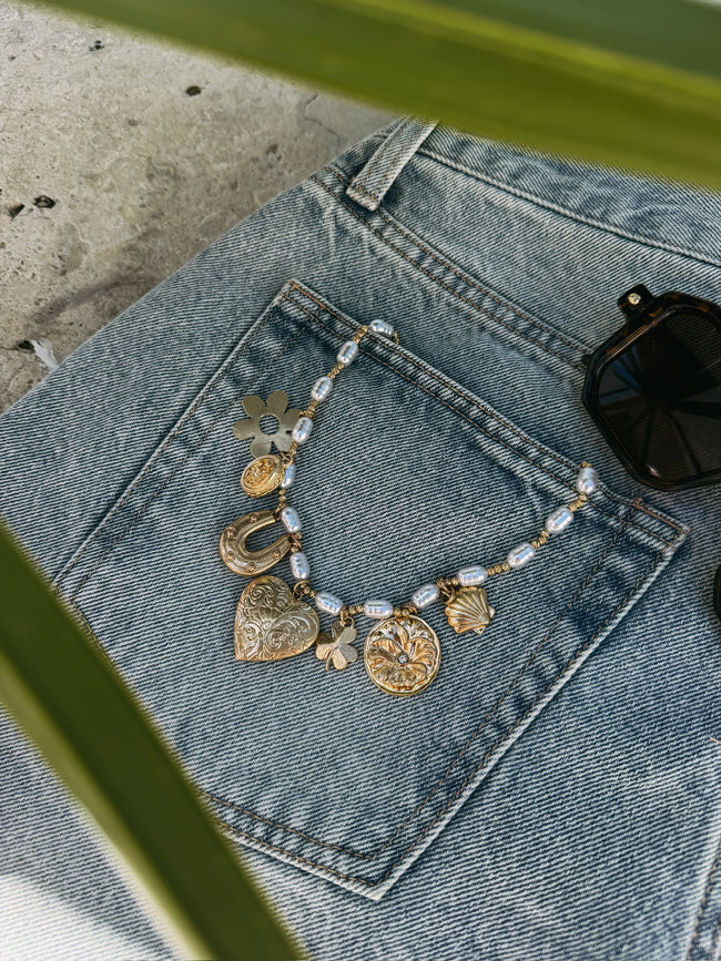 lucky pearl charm necklace