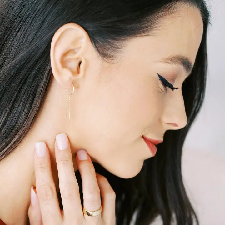 gold threader drop bar earrings