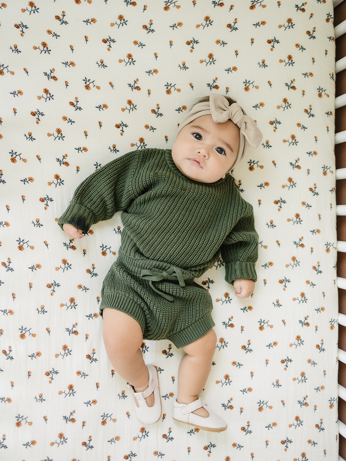 muslin crib sheet // mustard floral