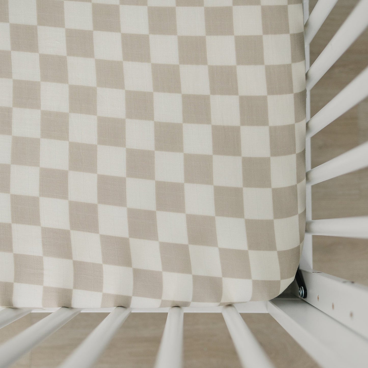 muslin crib sheet // taupe checkered