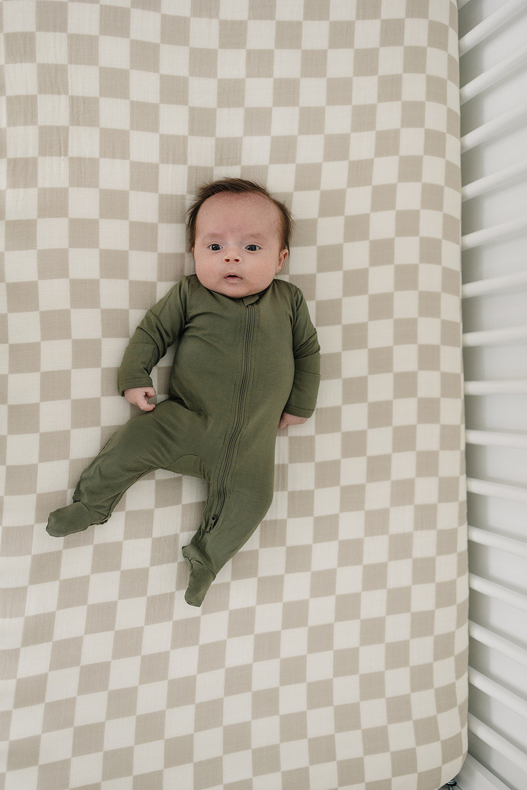 muslin crib sheet // taupe checkered