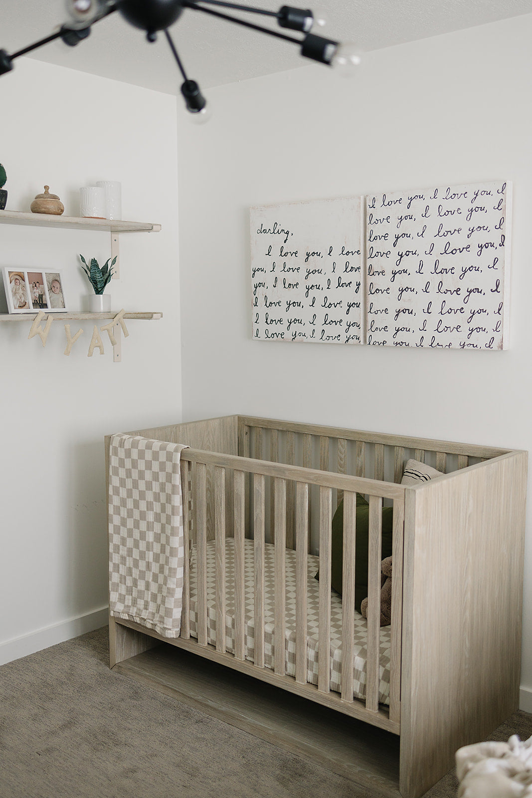 muslin crib sheet // taupe checkered