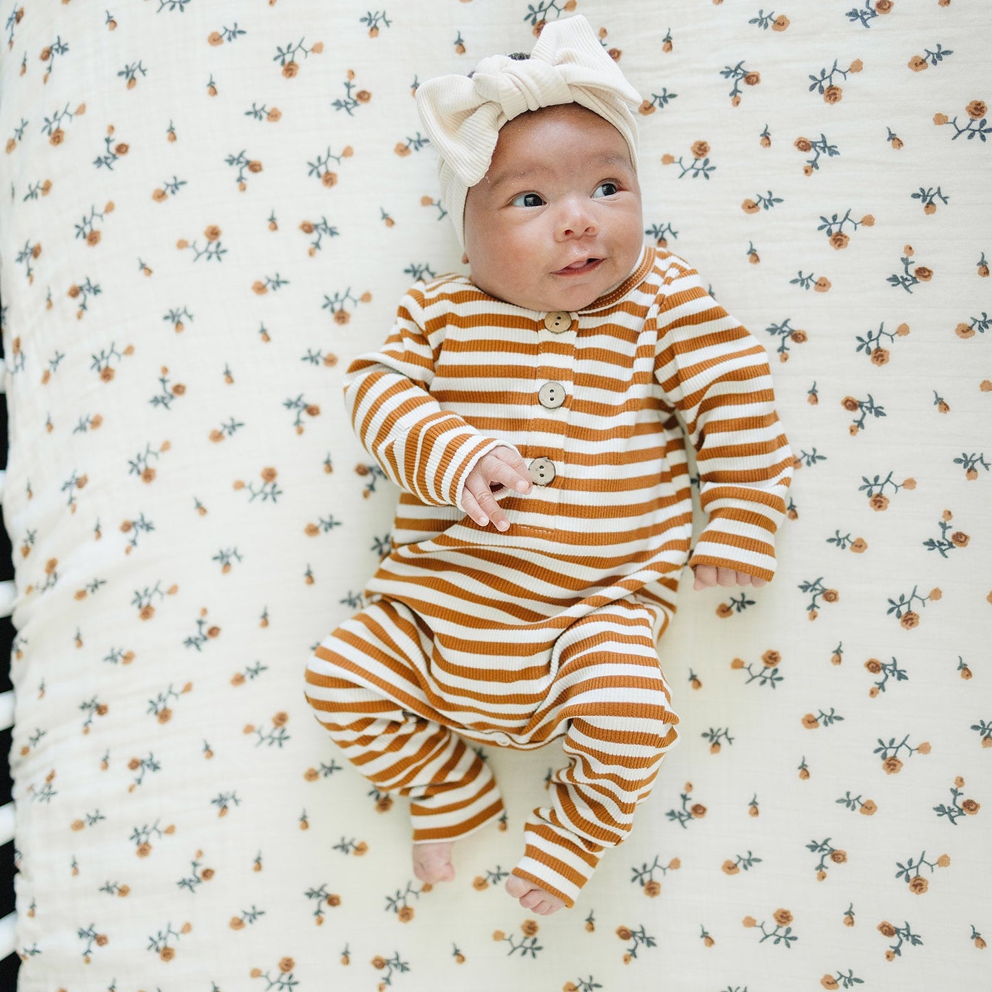 muslin crib sheet // mustard floral