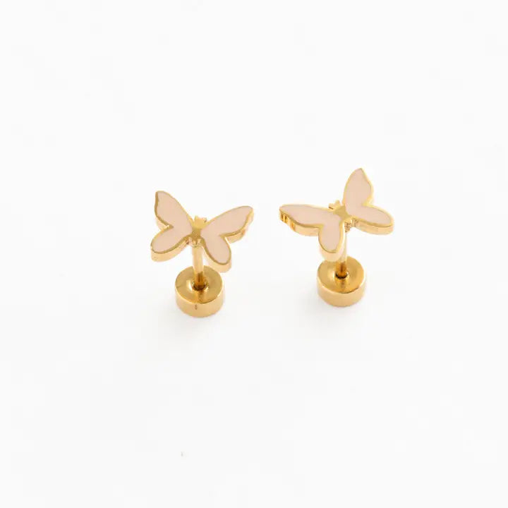 blush butterfly flat back studs // 18k gold