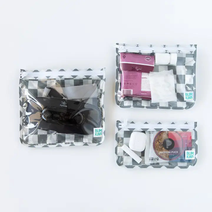 clear travel bags // charcoal checkered (set of 3!)