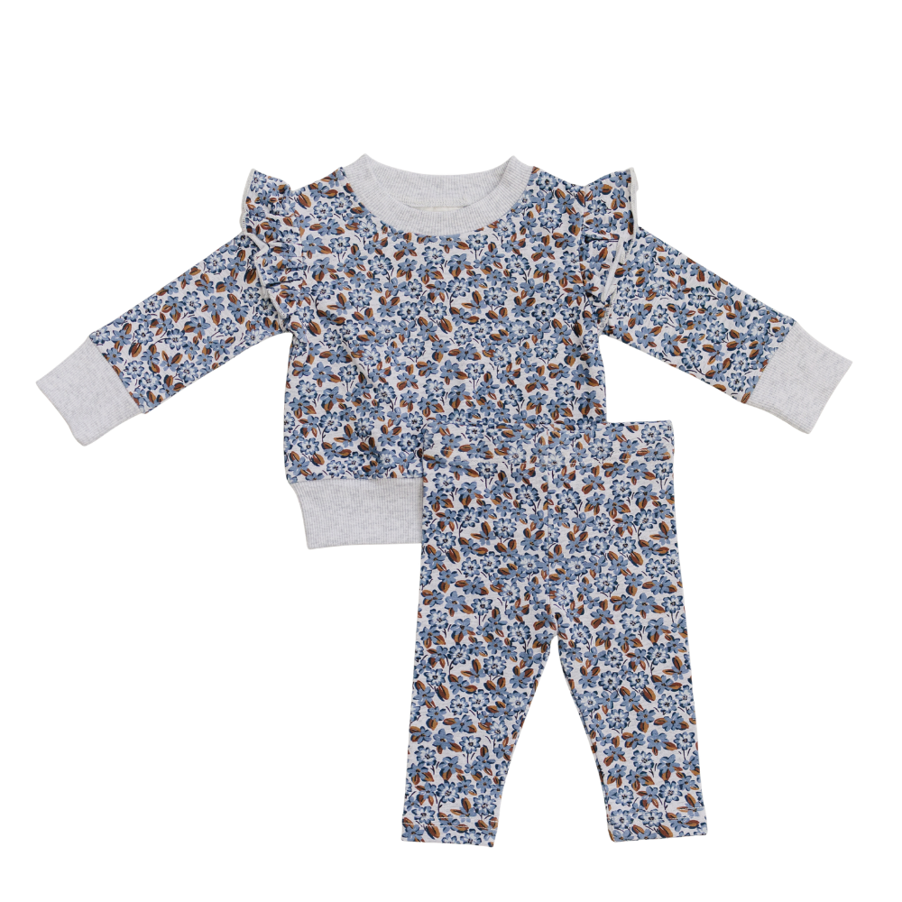 blue meadow ruffle french terry set
