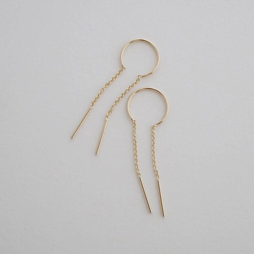 gold threader drop bar earrings