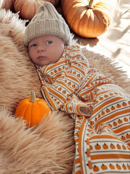 organic gown // pumpkin stripe