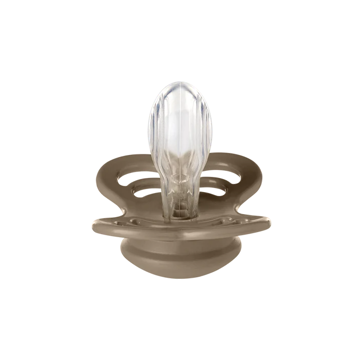 BIBS supreme pacifier // symmetrical silicone nipple // dark oak