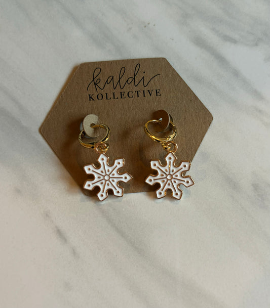fancy snowflake huggies // hand-assembled huggie hoop earrings