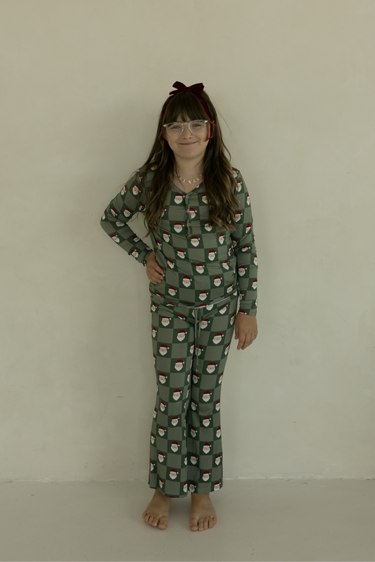 preteen flare bamboo pajamas // santa checkerboard (*comes in family matching*)