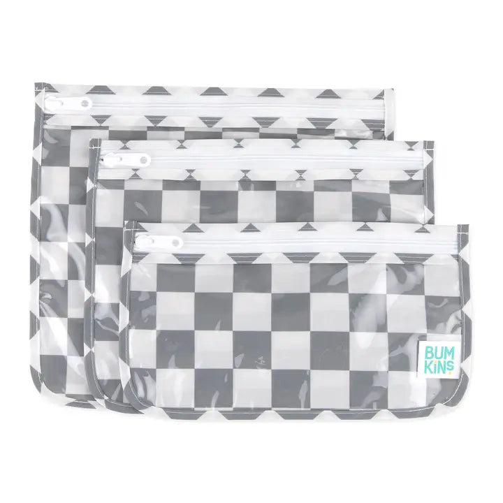 clear travel bags // charcoal checkered (set of 3!)