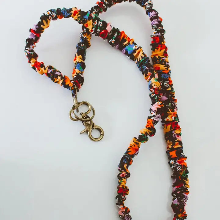 scrunched fabric lanyard keychain // groovy