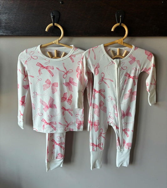 pink bows bamboo pajamas // ZIPPY or LONG-SLEEVE TWO-PIECE SET