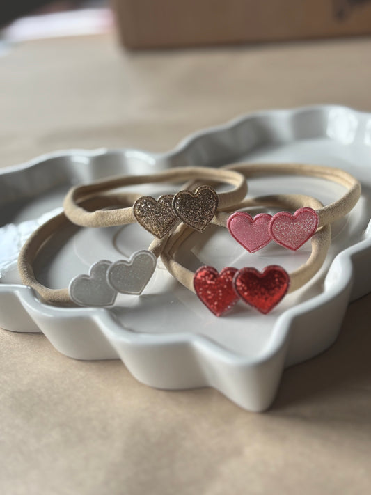 glittery hearts nylon baby headband