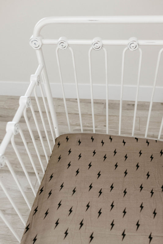 muslin crib sheet // lightning bolt