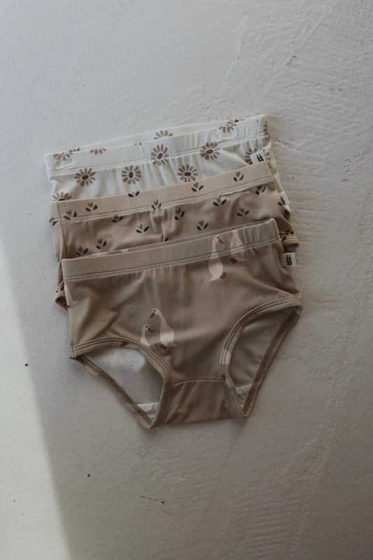 girls bamboo briefs (3 pack) // flora, silly goose, daisy fields