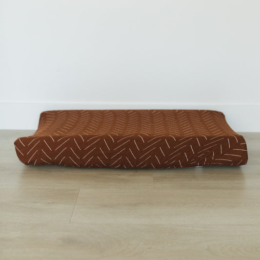 muslin changing pad cover // rust mudcloth