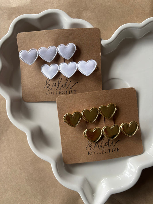 satin heart hair clips // set of 2