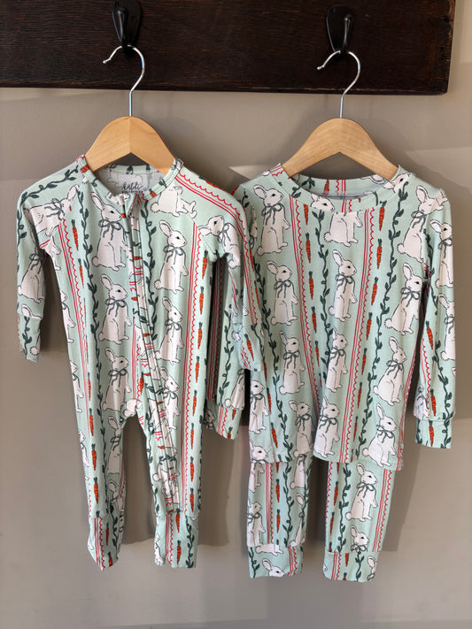 mint rabbit bamboo pajamas // ZIPPY or LONG-SLEEVE TWO-PIECE SET