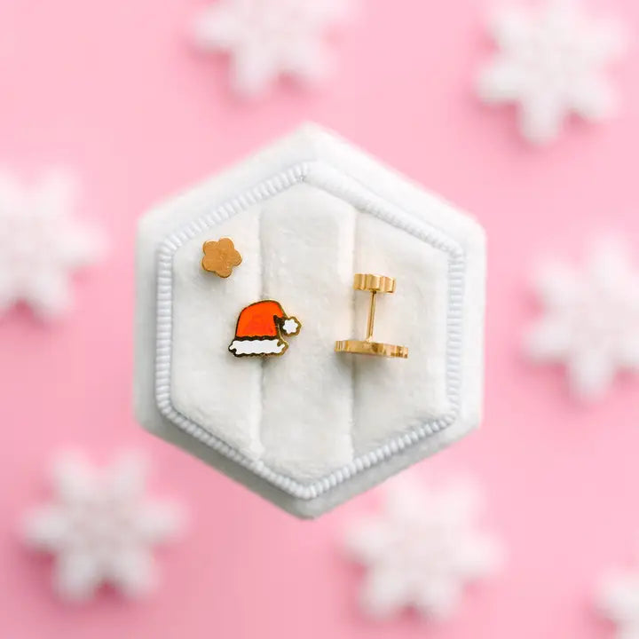 18k gold flat back studs // red santa hat