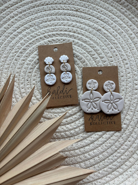 neutral seashell dangles // handmade polymer clay earrings
