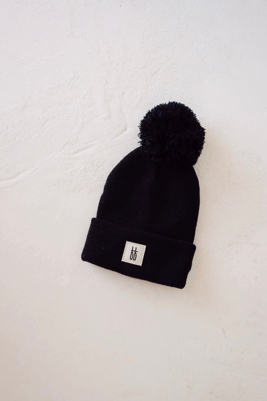 baby/children's knit pom beanie // black