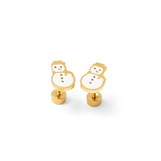 18k gold flat back studs // snowman