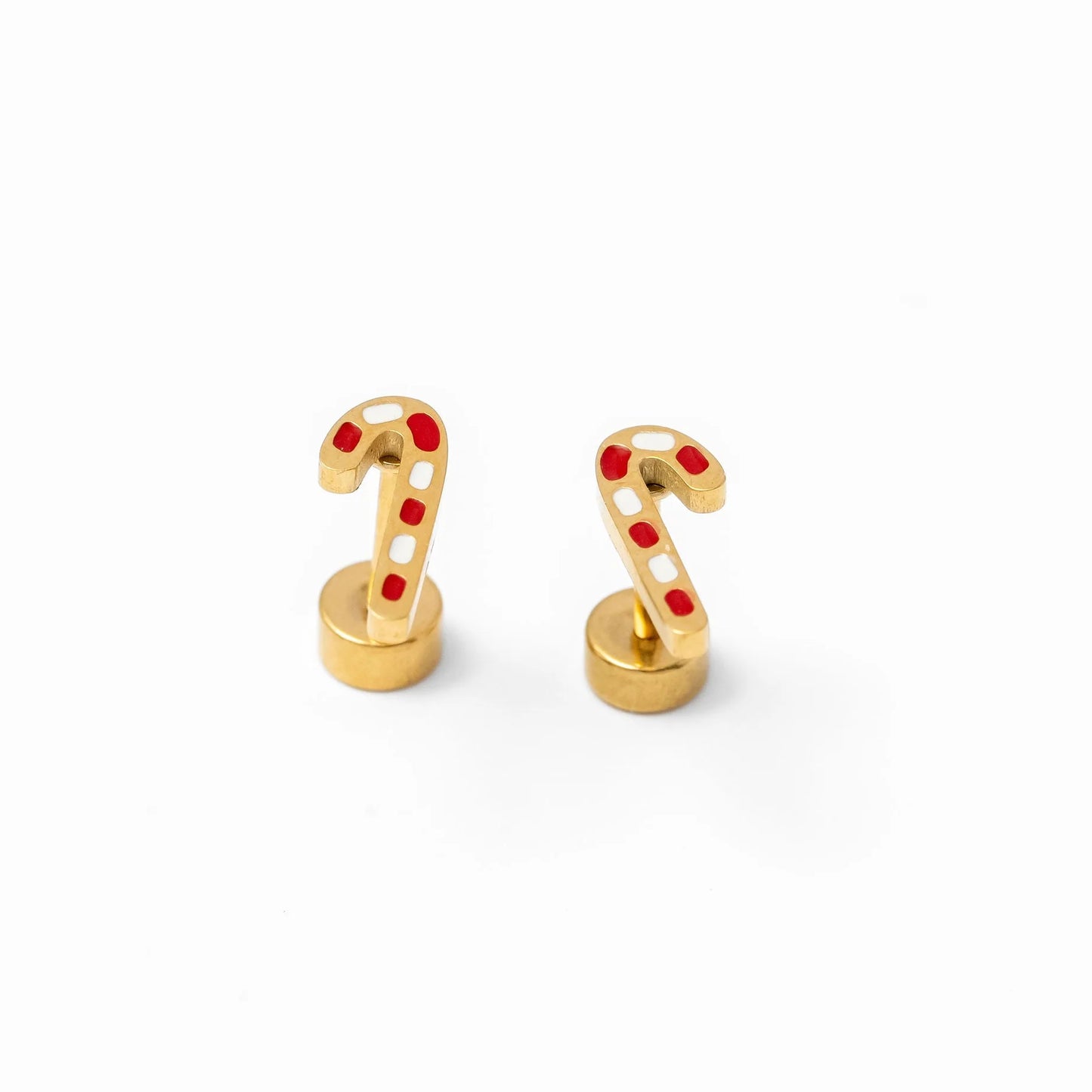 18k gold flat back studs // candy cane