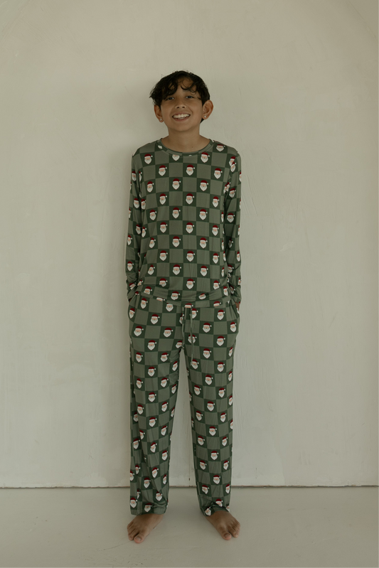 preteen straight leg bamboo pajamas // santa checkerboard (*comes in family matching*)