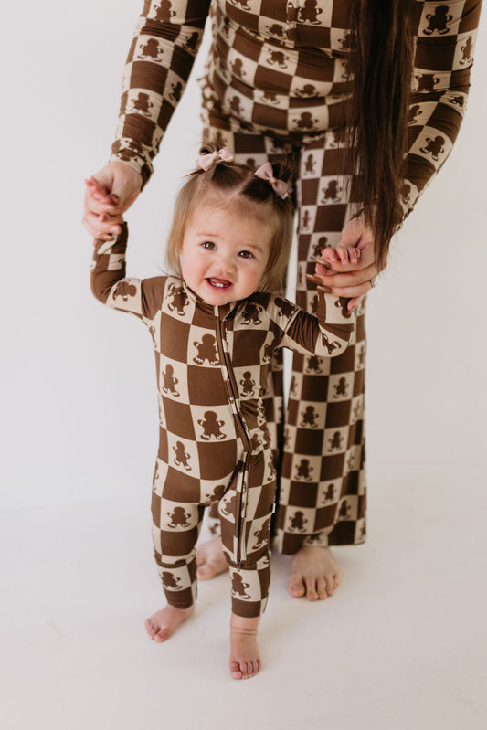 gingerbread checkerboard bamboo pajamas // ZIPPY (*matching women’s available*)