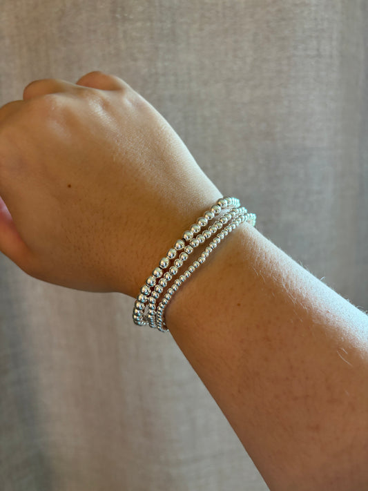 silver beaded stretchy bracelet // THREE bead size options // for women
