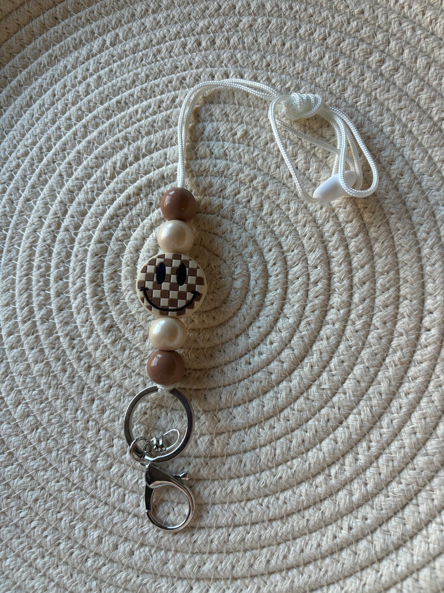 beaded lanyard // checkered smiley