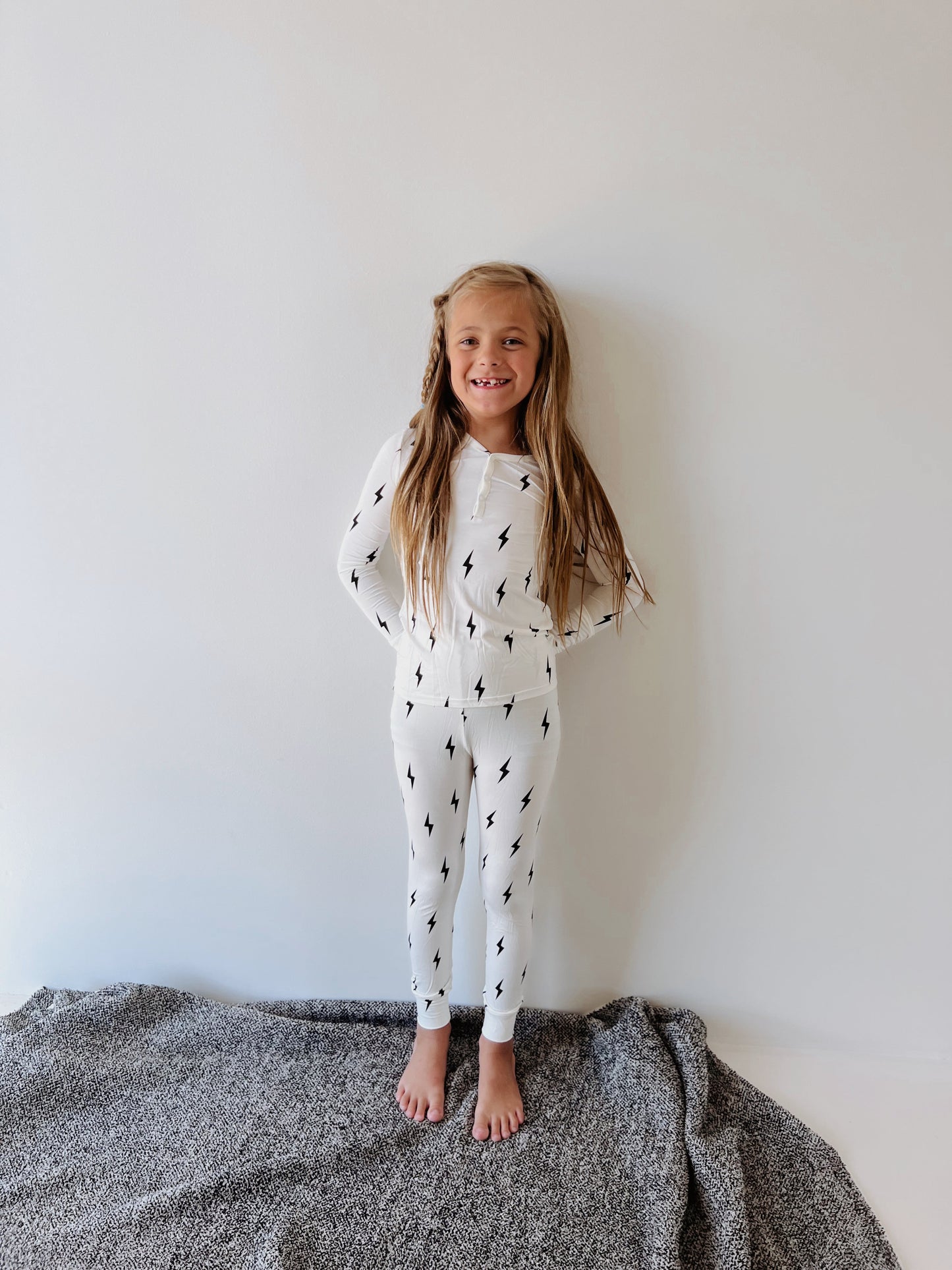 black/white lightning bolt bamboo pajamas // LONG-SLEEVE TWO-PIECE SET (comes in extended sizing)