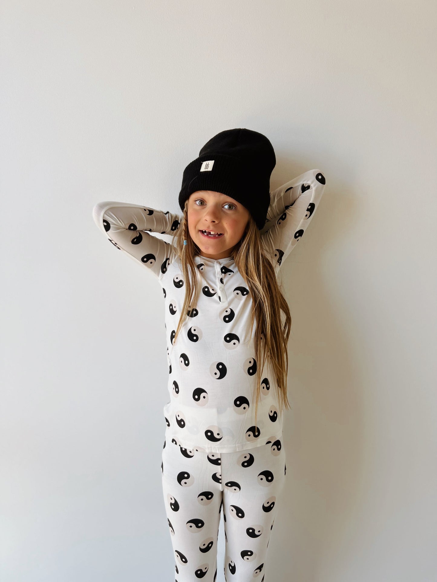 black/white yin yang bamboo pajamas // LONG-SLEEVE TWO-PIECE SET (comes in extended sizing)