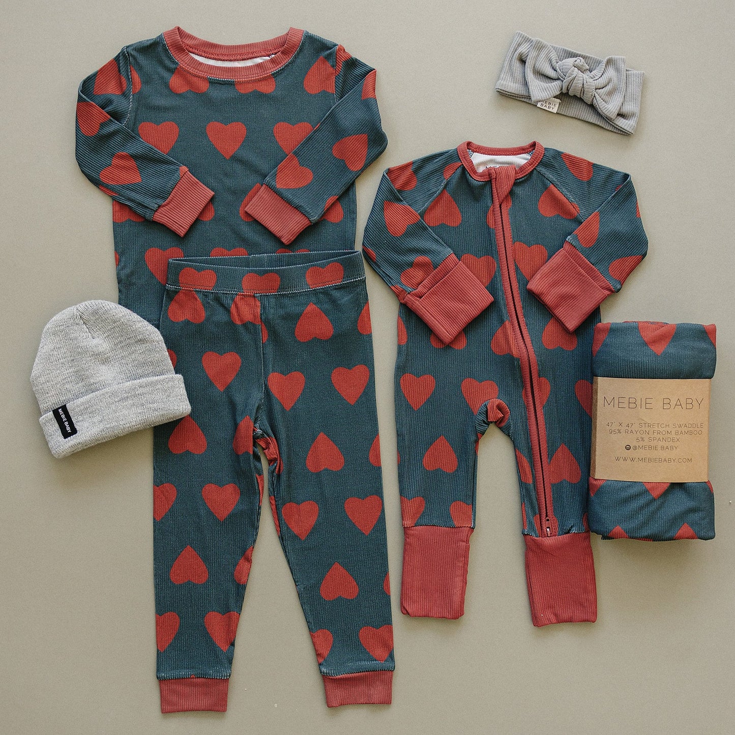 navy + red hearts ribbed bamboo pajamas // LONG-SLEEVE TWO-PIECE SET (*comes in extended sizing up to 9/10*)