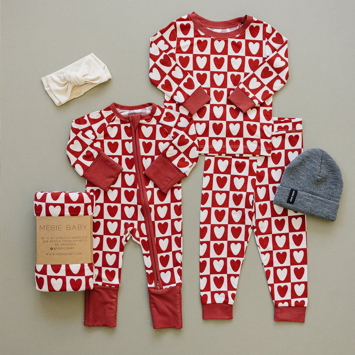 checkered hearts ribbed bamboo pajamas // LONG-SLEEVE TWO-PIECE SET (sizing up to 9/10)