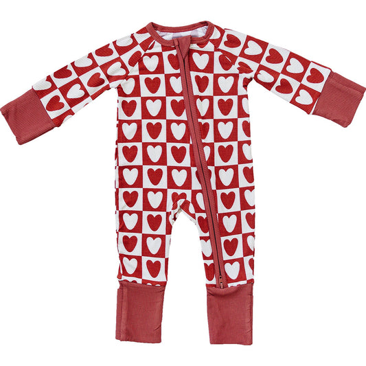 checkered hearts ribbed bamboo pajamas // ZIPPY