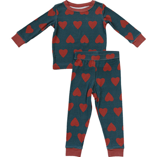 navy + red hearts ribbed bamboo pajamas // LONG-SLEEVE TWO-PIECE SET (*comes in extended sizing up to 9/10*)