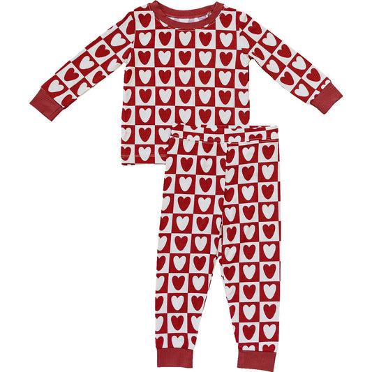 checkered hearts ribbed bamboo pajamas // LONG-SLEEVE TWO-PIECE SET (sizing up to 9/10)