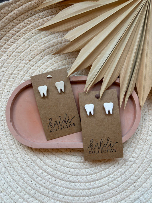 PEARLY WHITES tooth studs  // handmade polymer clay earrings