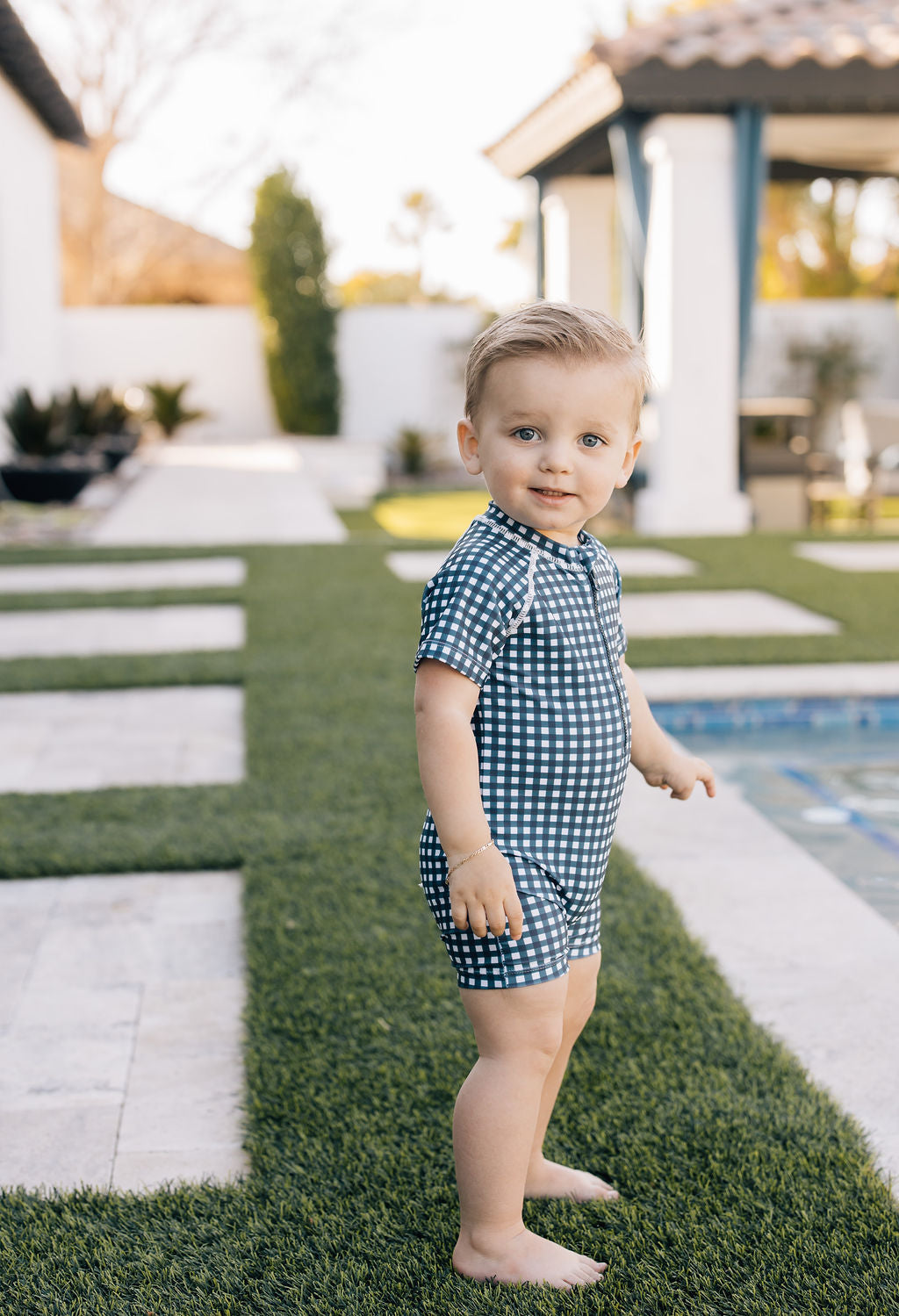 zipper swimsuit // navy gingham (*comes in mama + dad match*)