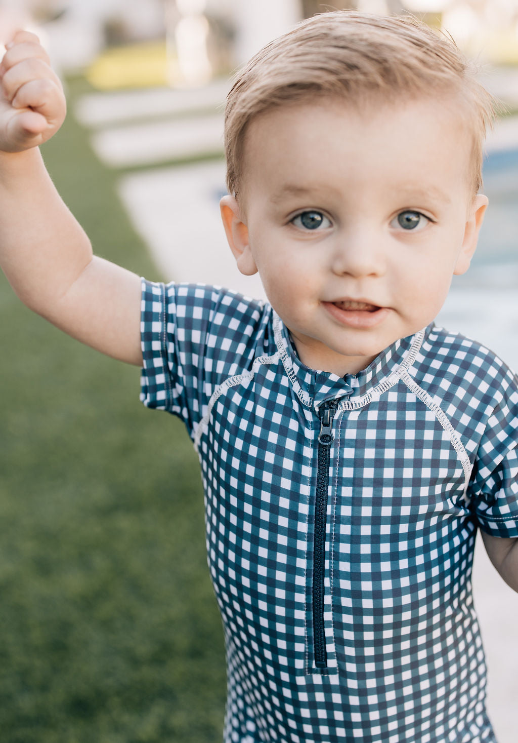 zipper swimsuit // navy gingham (*comes in mama + dad match*)