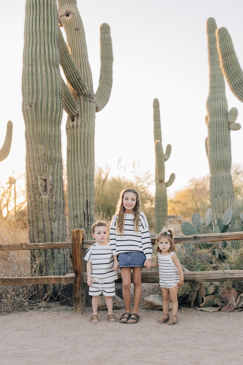 sage + navy stripe knit set